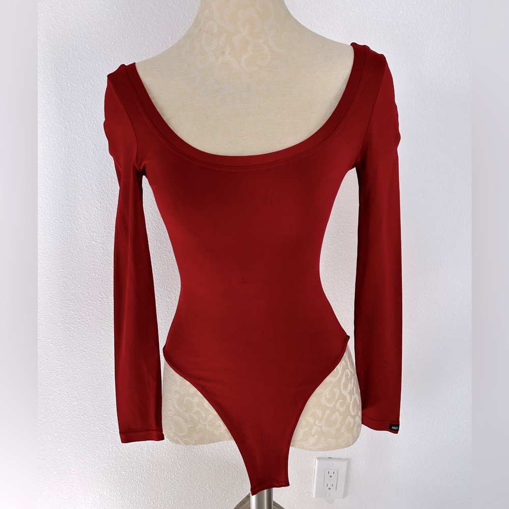 Elegant Red Long Sleeve Bodysuit